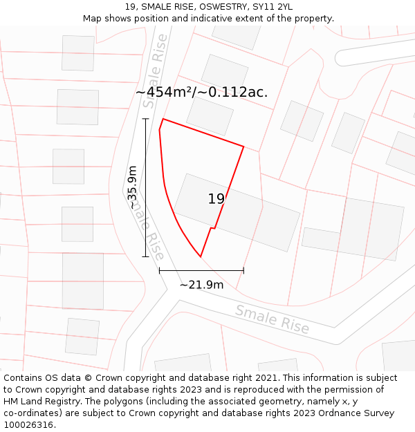 19, SMALE RISE, OSWESTRY, SY11 2YL: Plot and title map