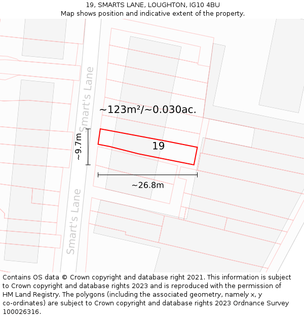 19, SMARTS LANE, LOUGHTON, IG10 4BU: Plot and title map