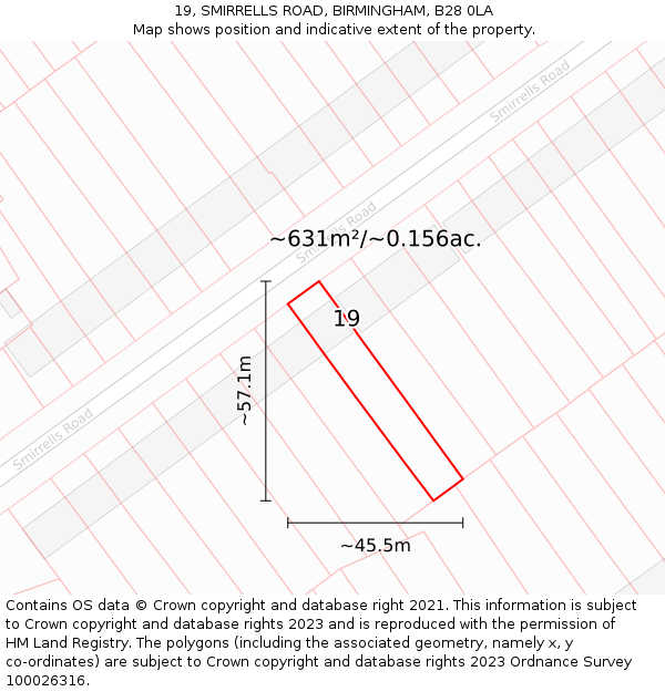 19, SMIRRELLS ROAD, BIRMINGHAM, B28 0LA: Plot and title map