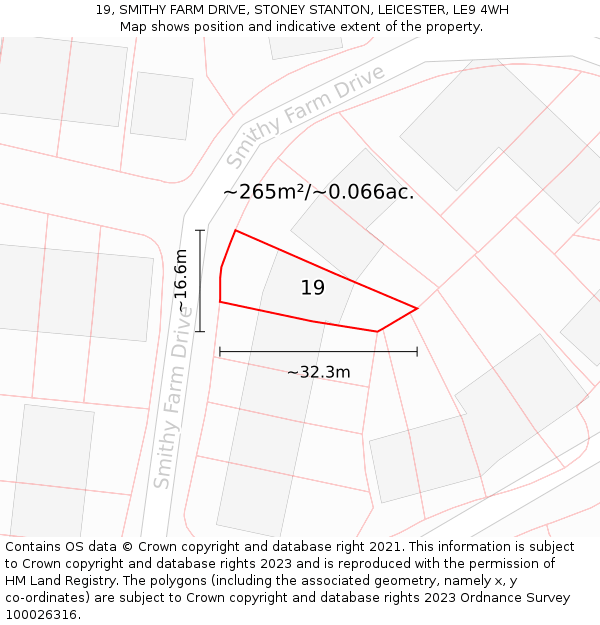 19, SMITHY FARM DRIVE, STONEY STANTON, LEICESTER, LE9 4WH: Plot and title map