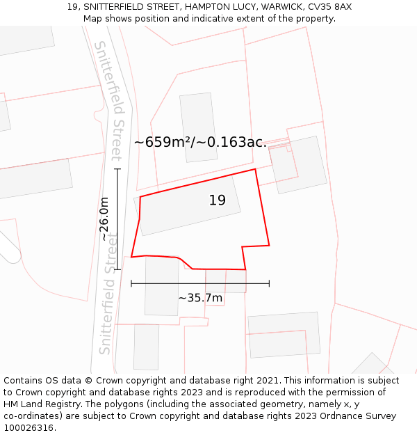 19, SNITTERFIELD STREET, HAMPTON LUCY, WARWICK, CV35 8AX: Plot and title map