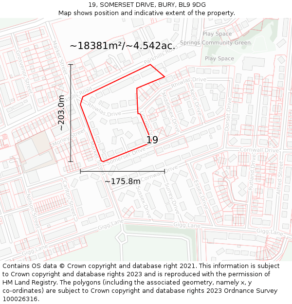 19, SOMERSET DRIVE, BURY, BL9 9DG: Plot and title map
