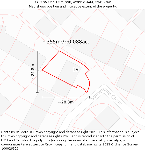 19, SOMERVILLE CLOSE, WOKINGHAM, RG41 4SW: Plot and title map