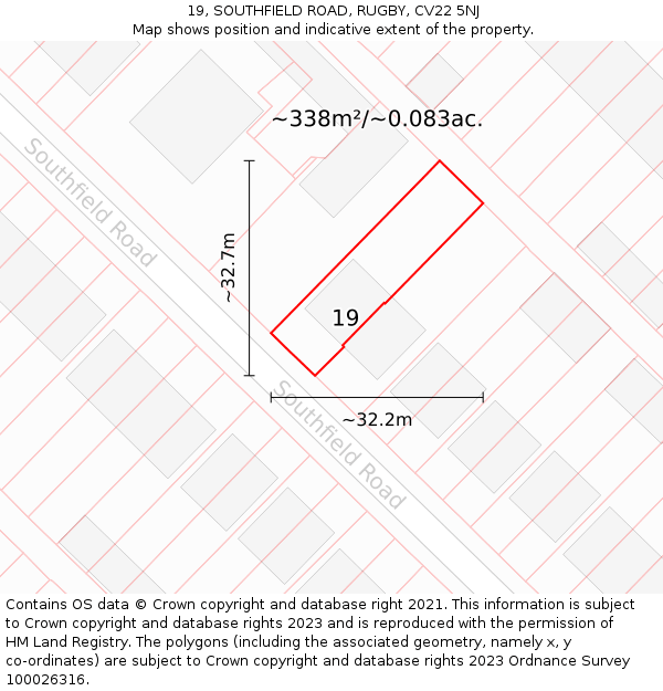 19, SOUTHFIELD ROAD, RUGBY, CV22 5NJ: Plot and title map