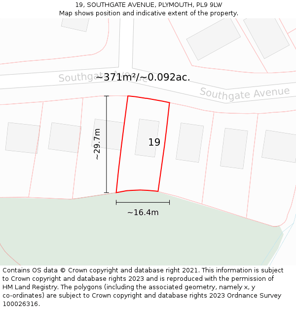 19, SOUTHGATE AVENUE, PLYMOUTH, PL9 9LW: Plot and title map