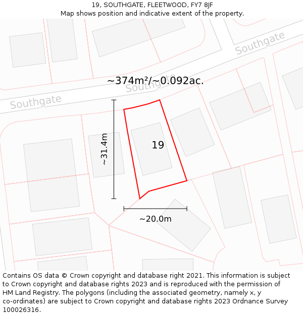 19, SOUTHGATE, FLEETWOOD, FY7 8JF: Plot and title map