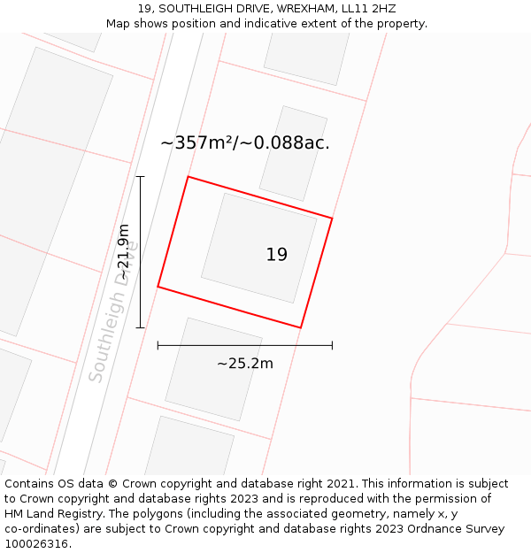 19, SOUTHLEIGH DRIVE, WREXHAM, LL11 2HZ: Plot and title map