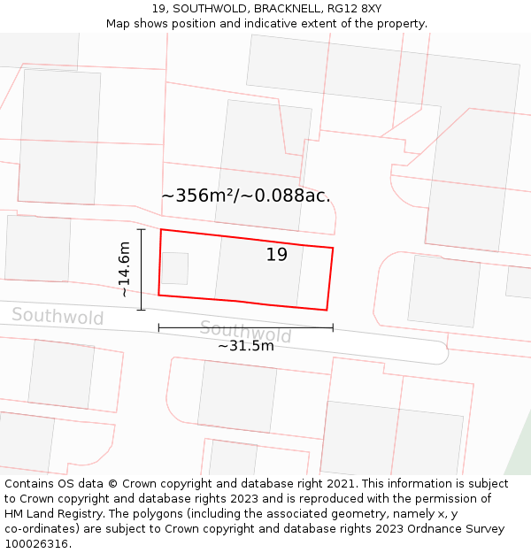 19, SOUTHWOLD, BRACKNELL, RG12 8XY: Plot and title map