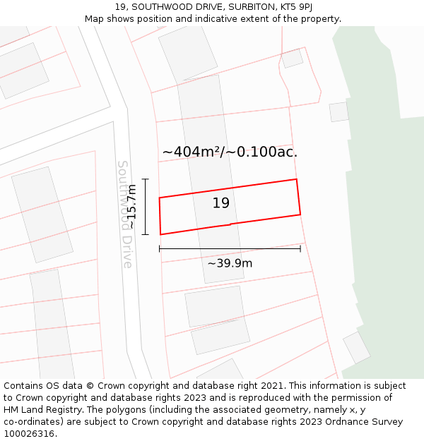 19, SOUTHWOOD DRIVE, SURBITON, KT5 9PJ: Plot and title map