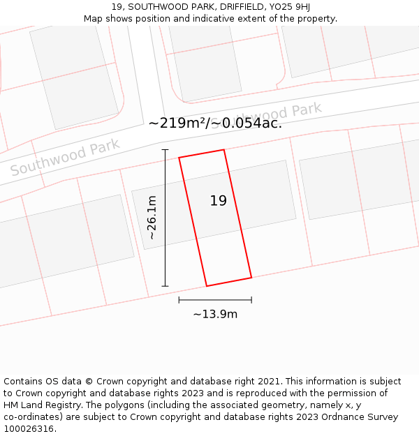 19, SOUTHWOOD PARK, DRIFFIELD, YO25 9HJ: Plot and title map