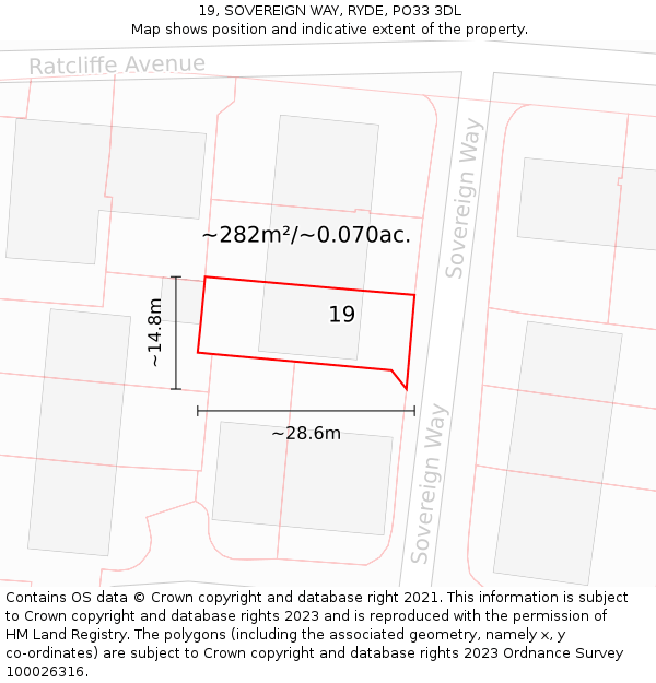 19, SOVEREIGN WAY, RYDE, PO33 3DL: Plot and title map