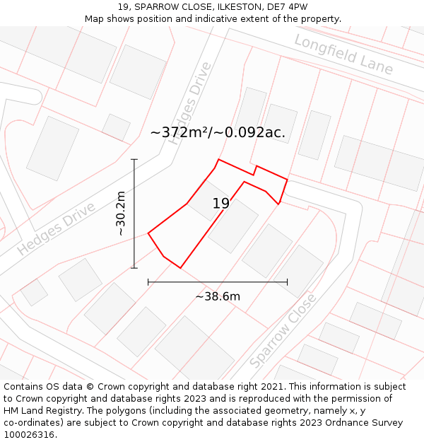 19, SPARROW CLOSE, ILKESTON, DE7 4PW: Plot and title map