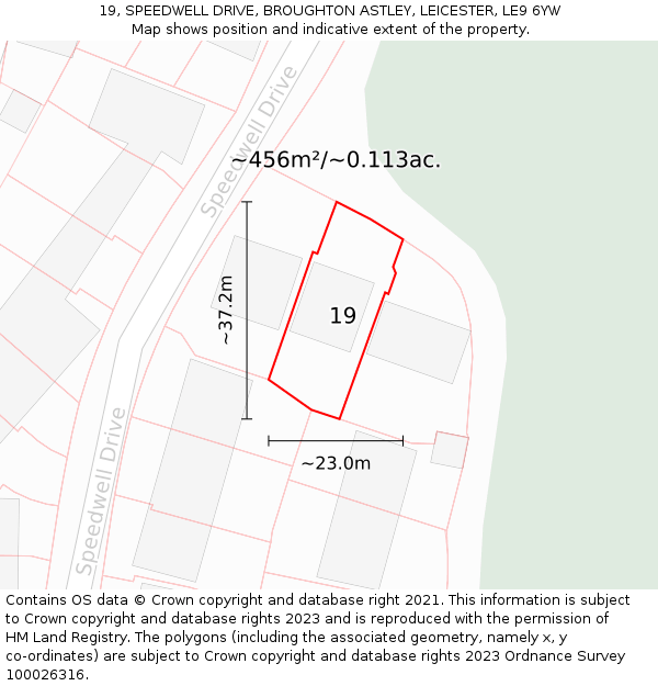 19, SPEEDWELL DRIVE, BROUGHTON ASTLEY, LEICESTER, LE9 6YW: Plot and title map