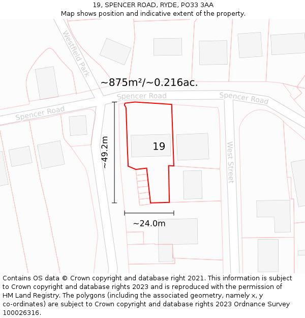 19, SPENCER ROAD, RYDE, PO33 3AA: Plot and title map