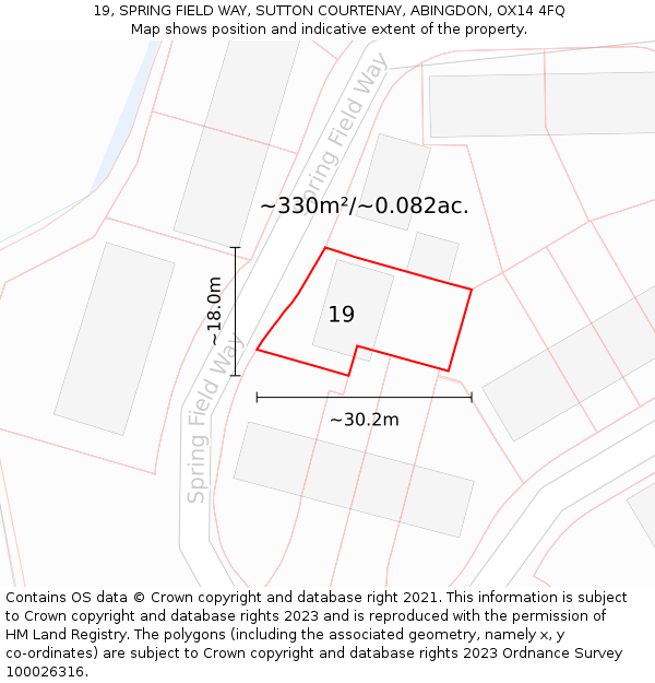 19, SPRING FIELD WAY, SUTTON COURTENAY, ABINGDON, OX14 4FQ: Plot and title map