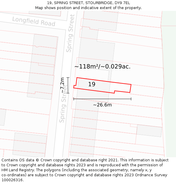 19, SPRING STREET, STOURBRIDGE, DY9 7EL: Plot and title map