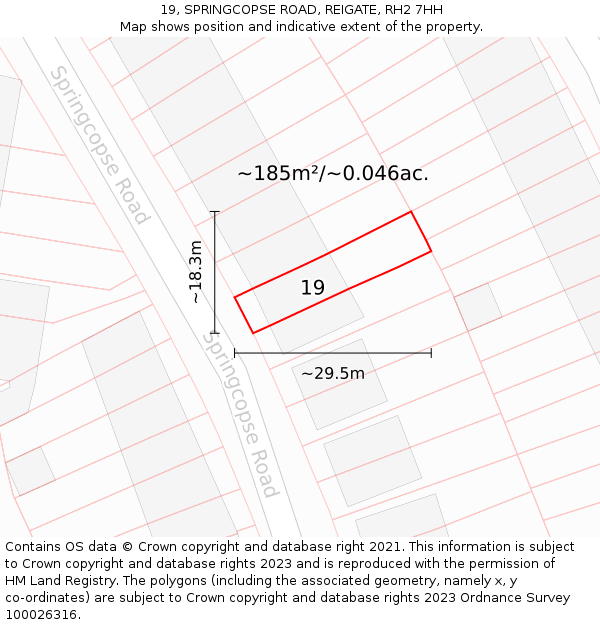 19, SPRINGCOPSE ROAD, REIGATE, RH2 7HH: Plot and title map