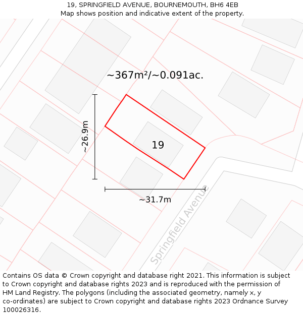 19, SPRINGFIELD AVENUE, BOURNEMOUTH, BH6 4EB: Plot and title map