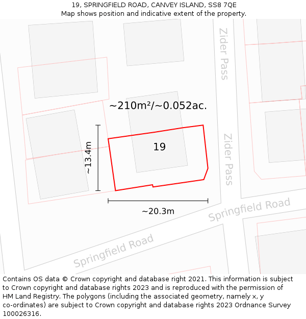 19, SPRINGFIELD ROAD, CANVEY ISLAND, SS8 7QE: Plot and title map