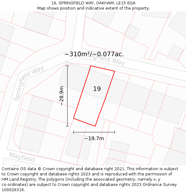 19, SPRINGFIELD WAY, OAKHAM, LE15 6QA: Plot and title map