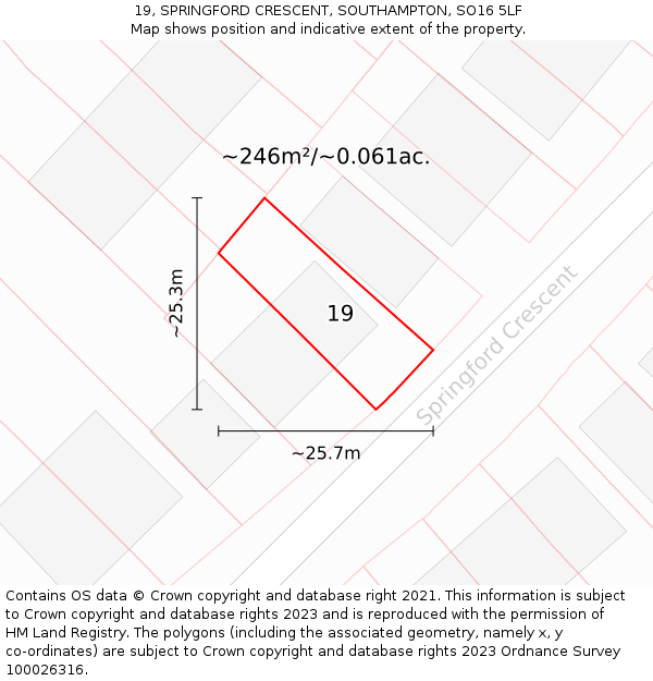 19, SPRINGFORD CRESCENT, SOUTHAMPTON, SO16 5LF: Plot and title map