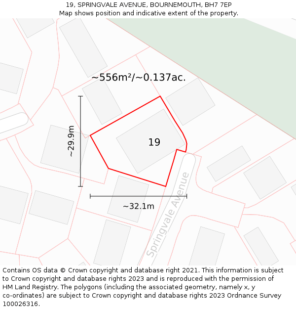 19, SPRINGVALE AVENUE, BOURNEMOUTH, BH7 7EP: Plot and title map