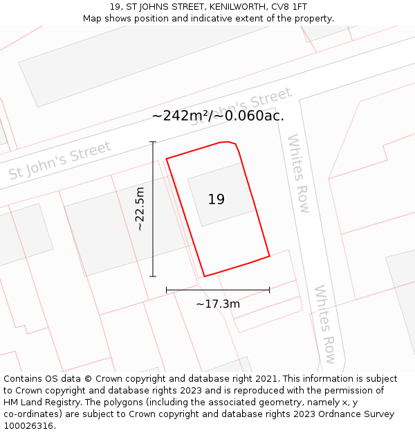 19, ST JOHNS STREET, KENILWORTH, CV8 1FT: Plot and title map