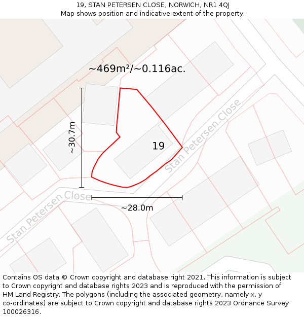 19, STAN PETERSEN CLOSE, NORWICH, NR1 4QJ: Plot and title map