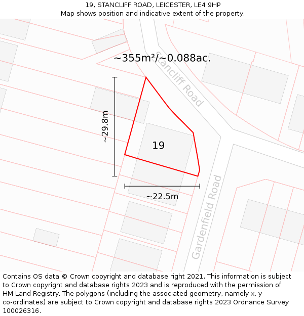 19, STANCLIFF ROAD, LEICESTER, LE4 9HP: Plot and title map