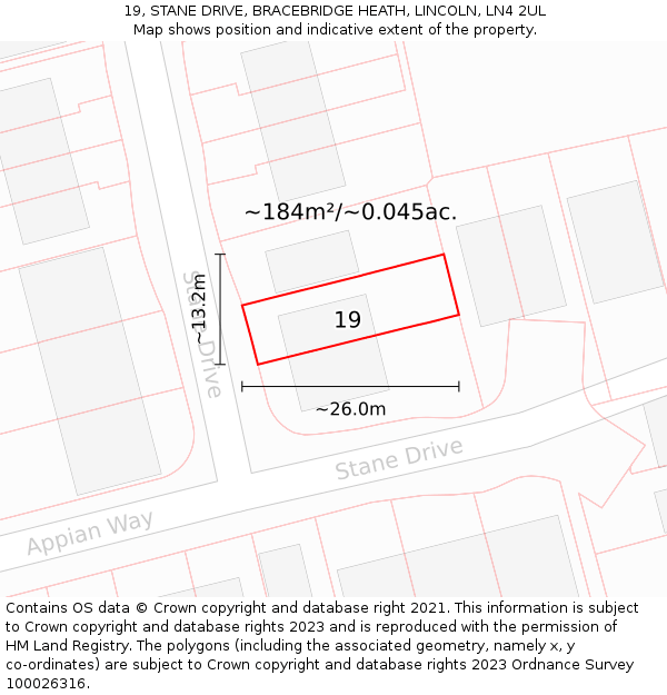 19, STANE DRIVE, BRACEBRIDGE HEATH, LINCOLN, LN4 2UL: Plot and title map