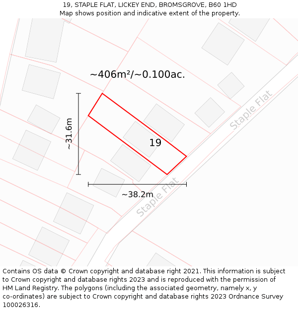 19, STAPLE FLAT, LICKEY END, BROMSGROVE, B60 1HD: Plot and title map