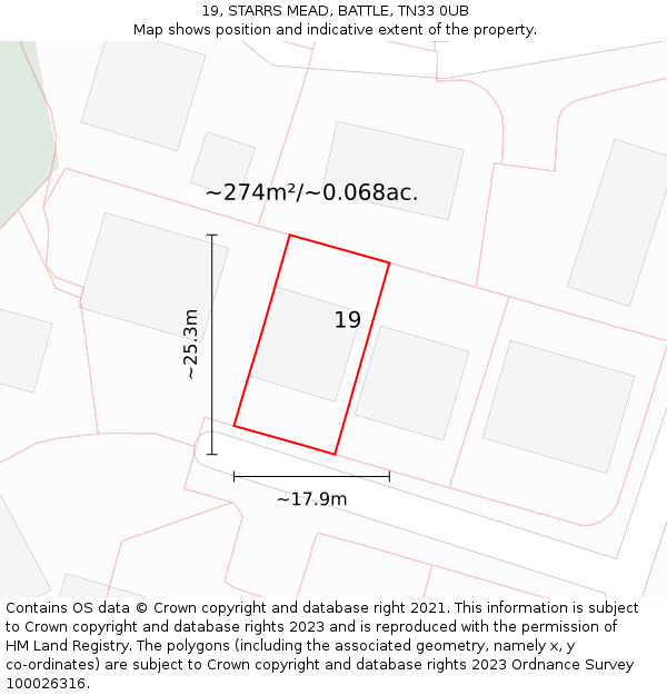 19, STARRS MEAD, BATTLE, TN33 0UB: Plot and title map