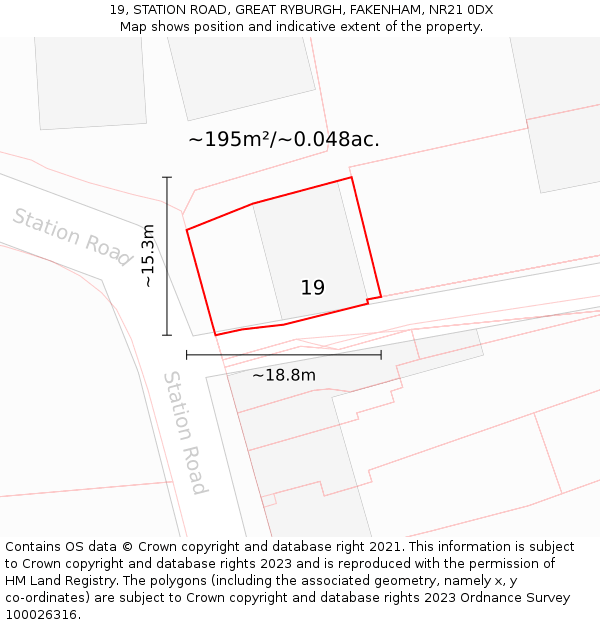 19, STATION ROAD, GREAT RYBURGH, FAKENHAM, NR21 0DX: Plot and title map