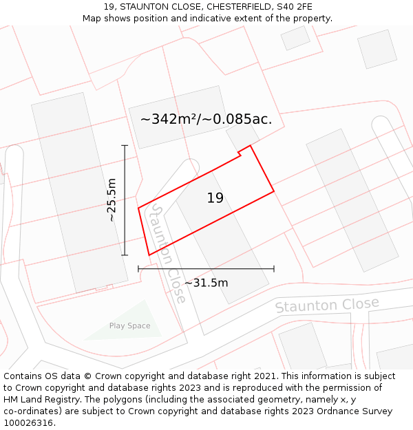 19, STAUNTON CLOSE, CHESTERFIELD, S40 2FE: Plot and title map