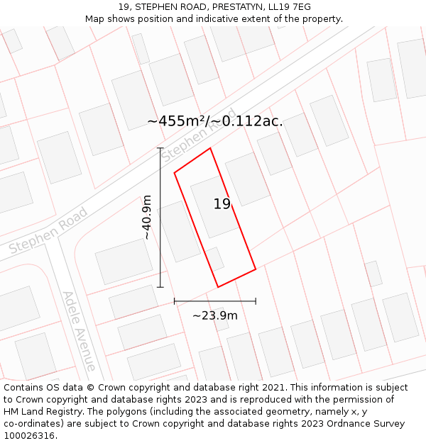 19, STEPHEN ROAD, PRESTATYN, LL19 7EG: Plot and title map