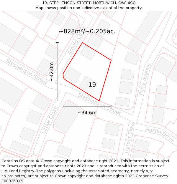 19, STEPHENSON STREET, NORTHWICH, CW8 4SQ: Plot and title map