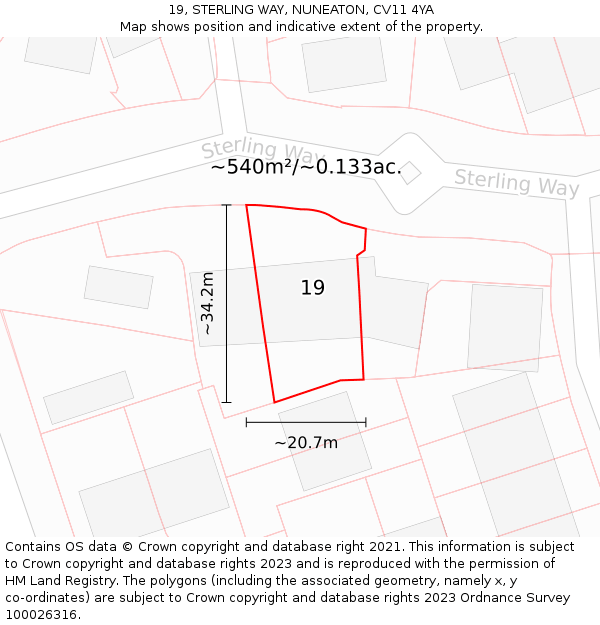 19, STERLING WAY, NUNEATON, CV11 4YA: Plot and title map