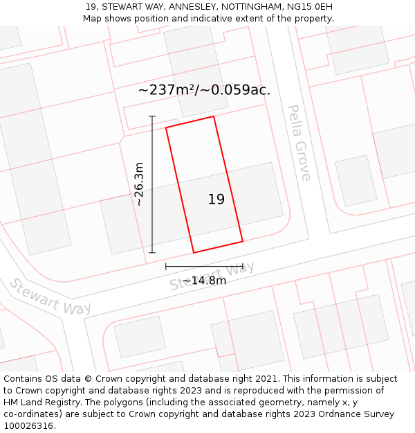 19, STEWART WAY, ANNESLEY, NOTTINGHAM, NG15 0EH: Plot and title map