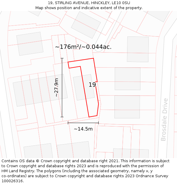 19, STIRLING AVENUE, HINCKLEY, LE10 0SU: Plot and title map