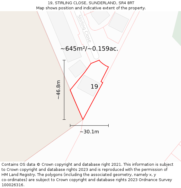 19, STIRLING CLOSE, SUNDERLAND, SR4 8RT: Plot and title map