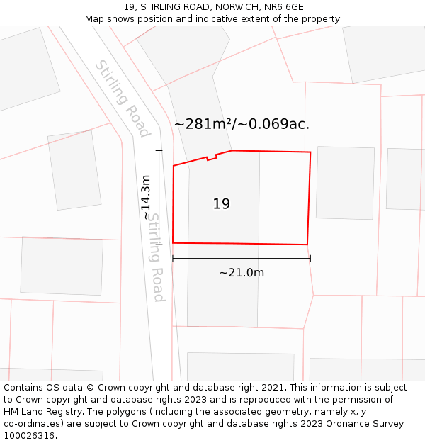 19, STIRLING ROAD, NORWICH, NR6 6GE: Plot and title map