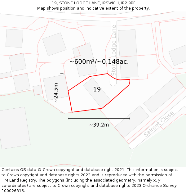 19, STONE LODGE LANE, IPSWICH, IP2 9PF: Plot and title map