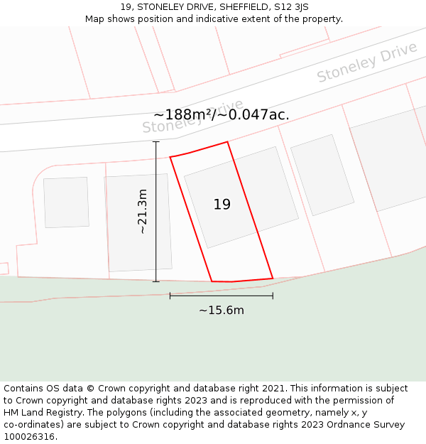 19, STONELEY DRIVE, SHEFFIELD, S12 3JS: Plot and title map