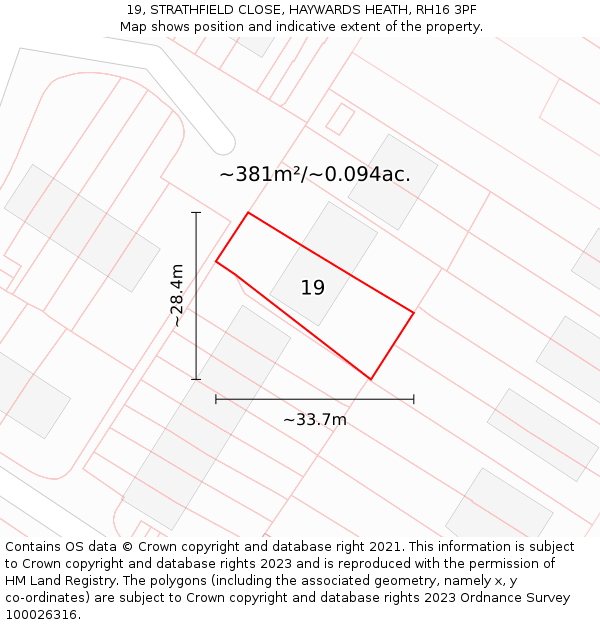 19, STRATHFIELD CLOSE, HAYWARDS HEATH, RH16 3PF: Plot and title map