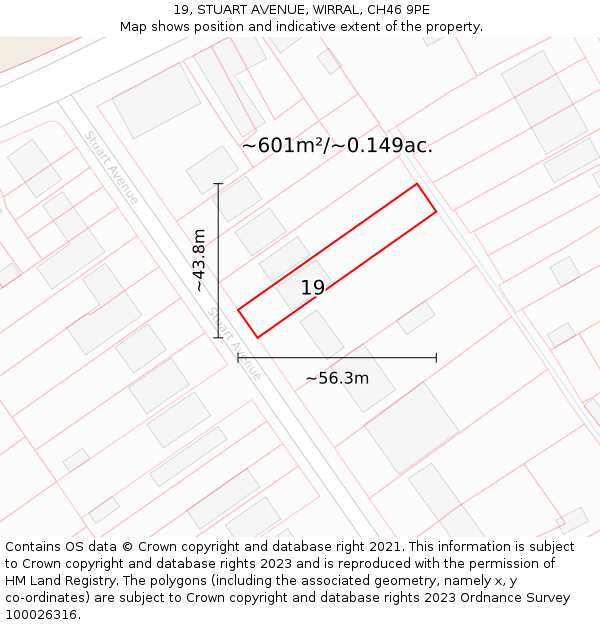 19, STUART AVENUE, WIRRAL, CH46 9PE: Plot and title map