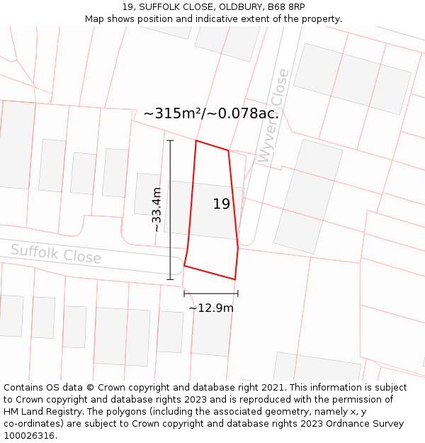 19, SUFFOLK CLOSE, OLDBURY, B68 8RP: Plot and title map