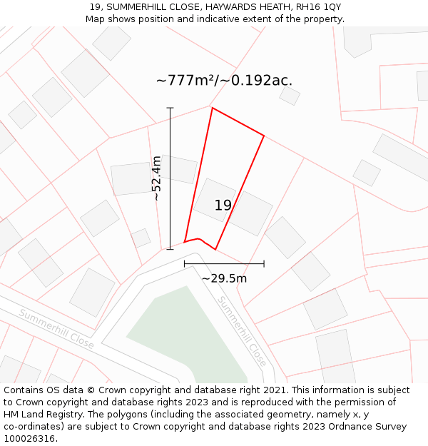 19, SUMMERHILL CLOSE, HAYWARDS HEATH, RH16 1QY: Plot and title map