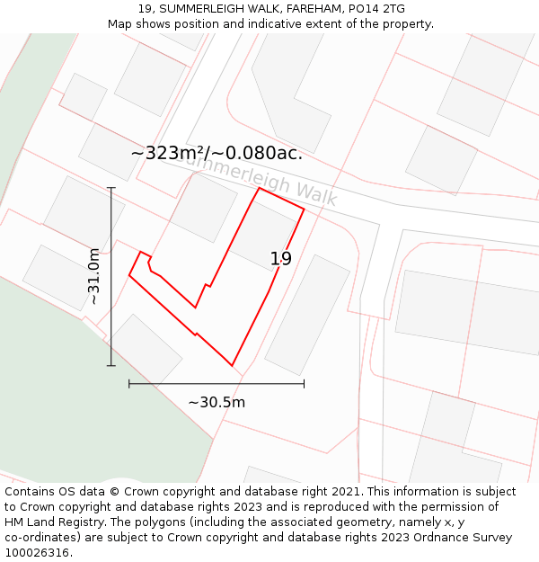 19, SUMMERLEIGH WALK, FAREHAM, PO14 2TG: Plot and title map