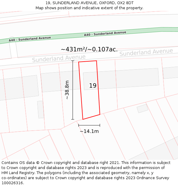 19, SUNDERLAND AVENUE, OXFORD, OX2 8DT: Plot and title map