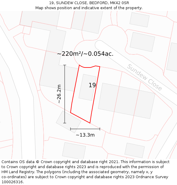 19, SUNDEW CLOSE, BEDFORD, MK42 0SR: Plot and title map